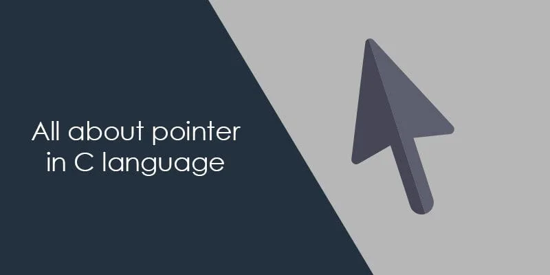 A banner reading "All about pointer in C language" beside a large mouse cursor