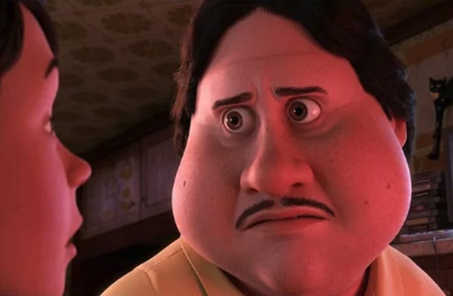 An animated man looking worried and confused