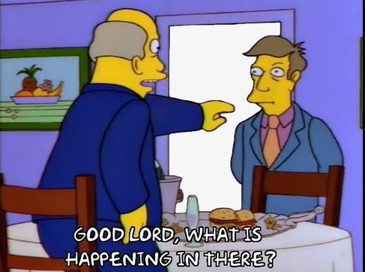 Superintendent Chalmers asking Principal Skinner what is happening in there