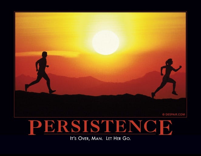 Persistence poster showing a runner chasing another runner at sunset
